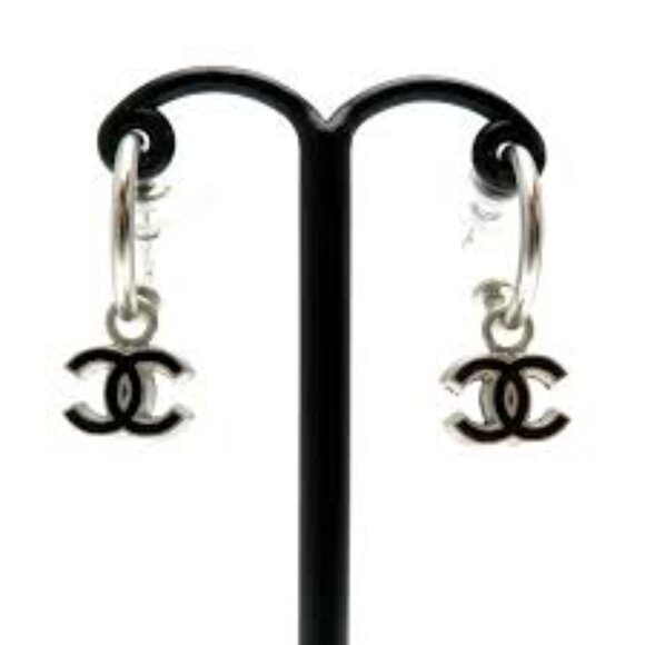 #55a - Authentic Chanel Earrings Coco Mark GP Plated Champagne Gold Black Ladies - Picture 14 of 16
